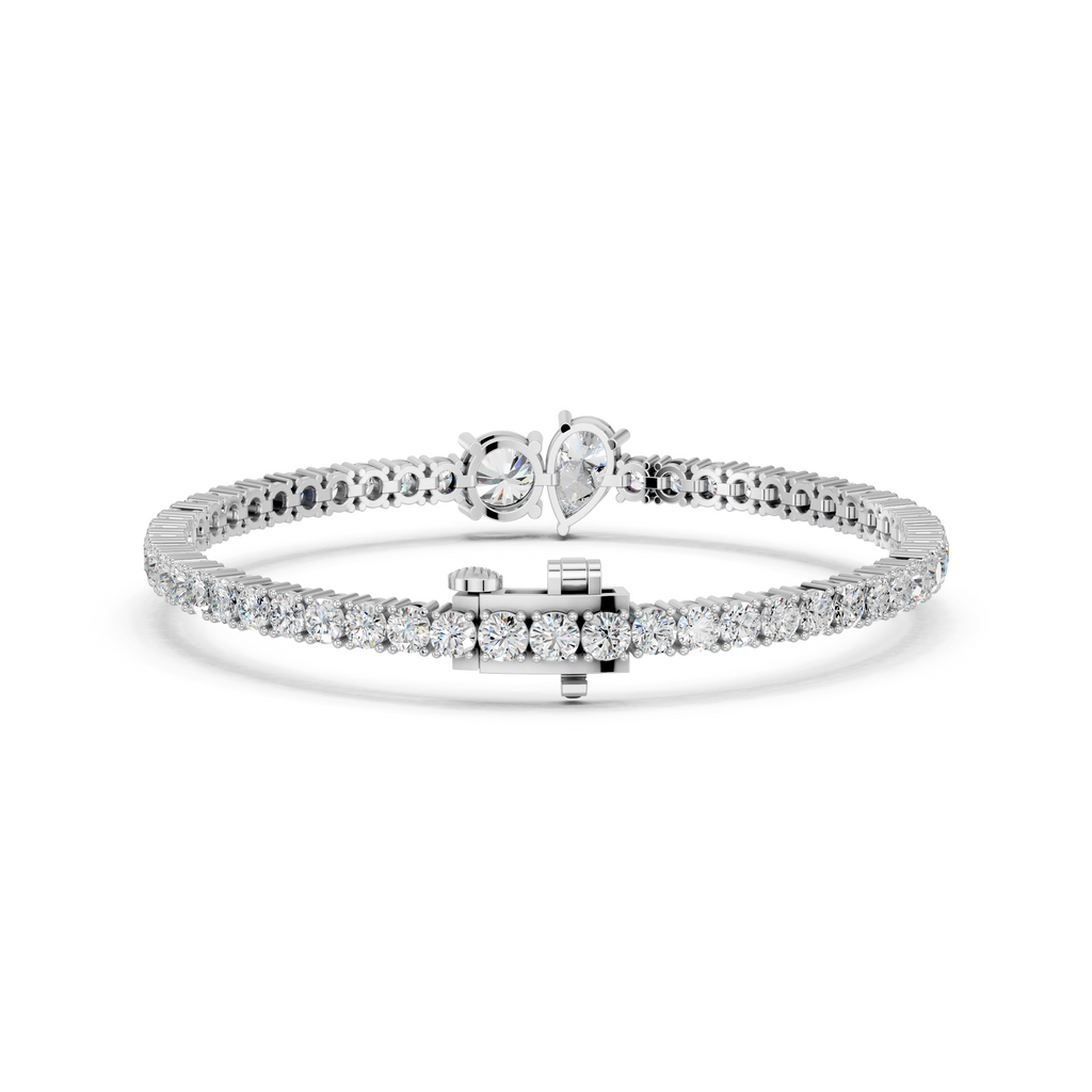 Pear And Round Center Stone Lab Diamond Tennis Bracelet in 14K White Gold – back view