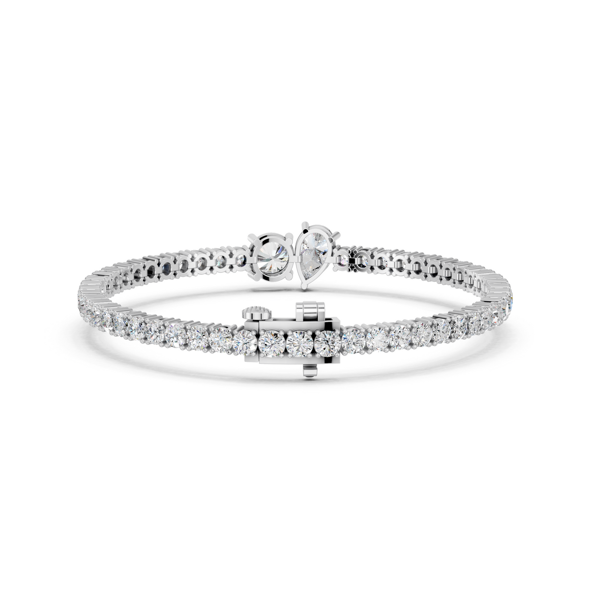 Pear And Round Center Stone Lab Diamond Tennis Bracelet in 14K White Gold – back view