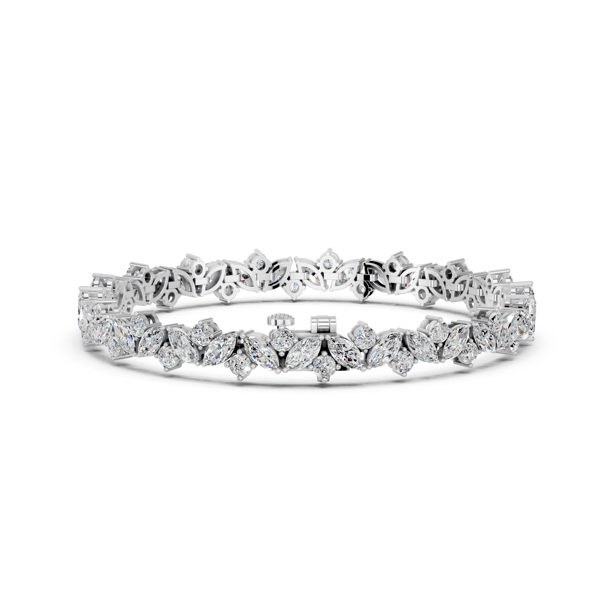 Woven Marquise And Round Lab Diamond Tennis Bracelet in 14K White Gold – back view