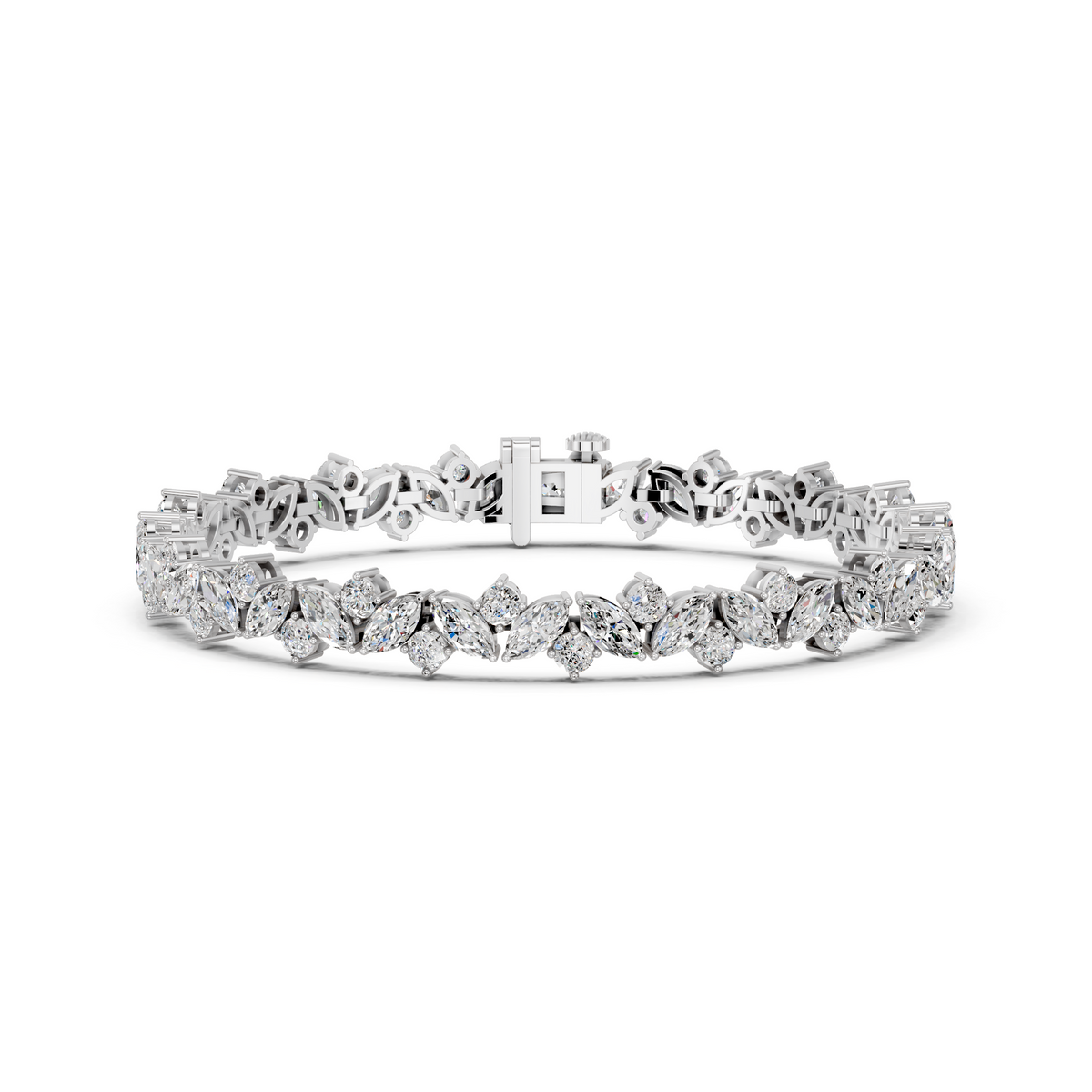 Woven Marquise And Round Lab Diamond Tennis Bracelet in 14K White Gold – front view
