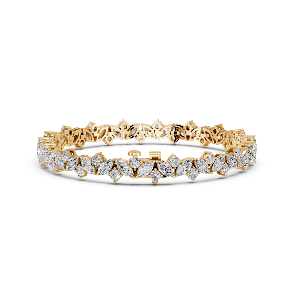 Woven Marquise And Round Lab Diamond Tennis Bracelet in 14K Yellow Gold – back view