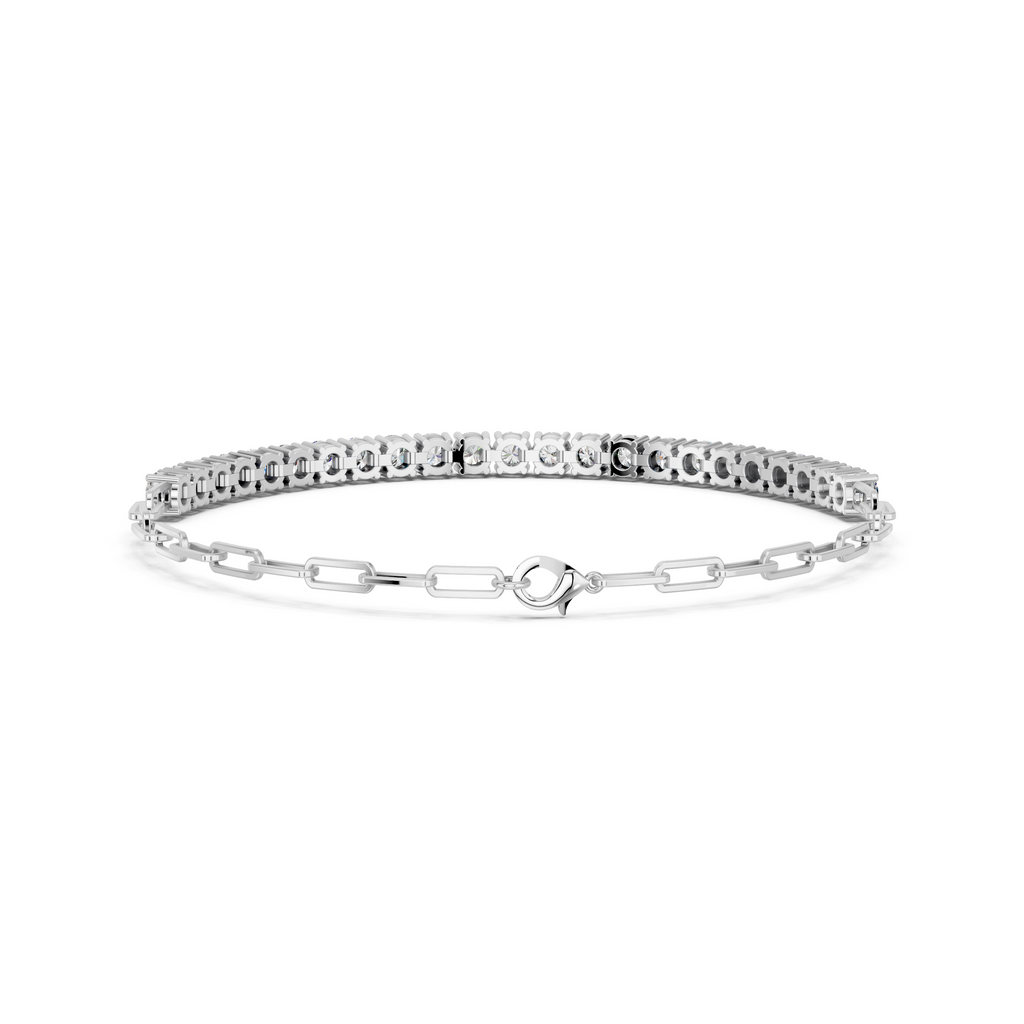 Round Lab Diamond Half Tennis Bracelet With Paper Clip Chain in 14K White Gold – back view