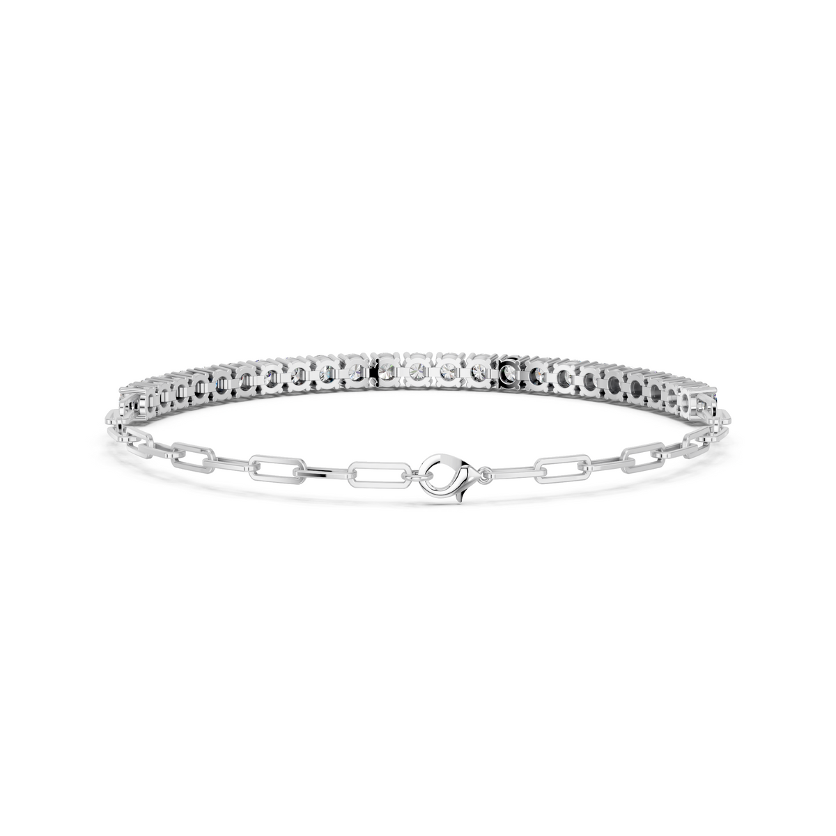 Round Lab Diamond Half Tennis Bracelet With Paper Clip Chain in 14K White Gold – back view