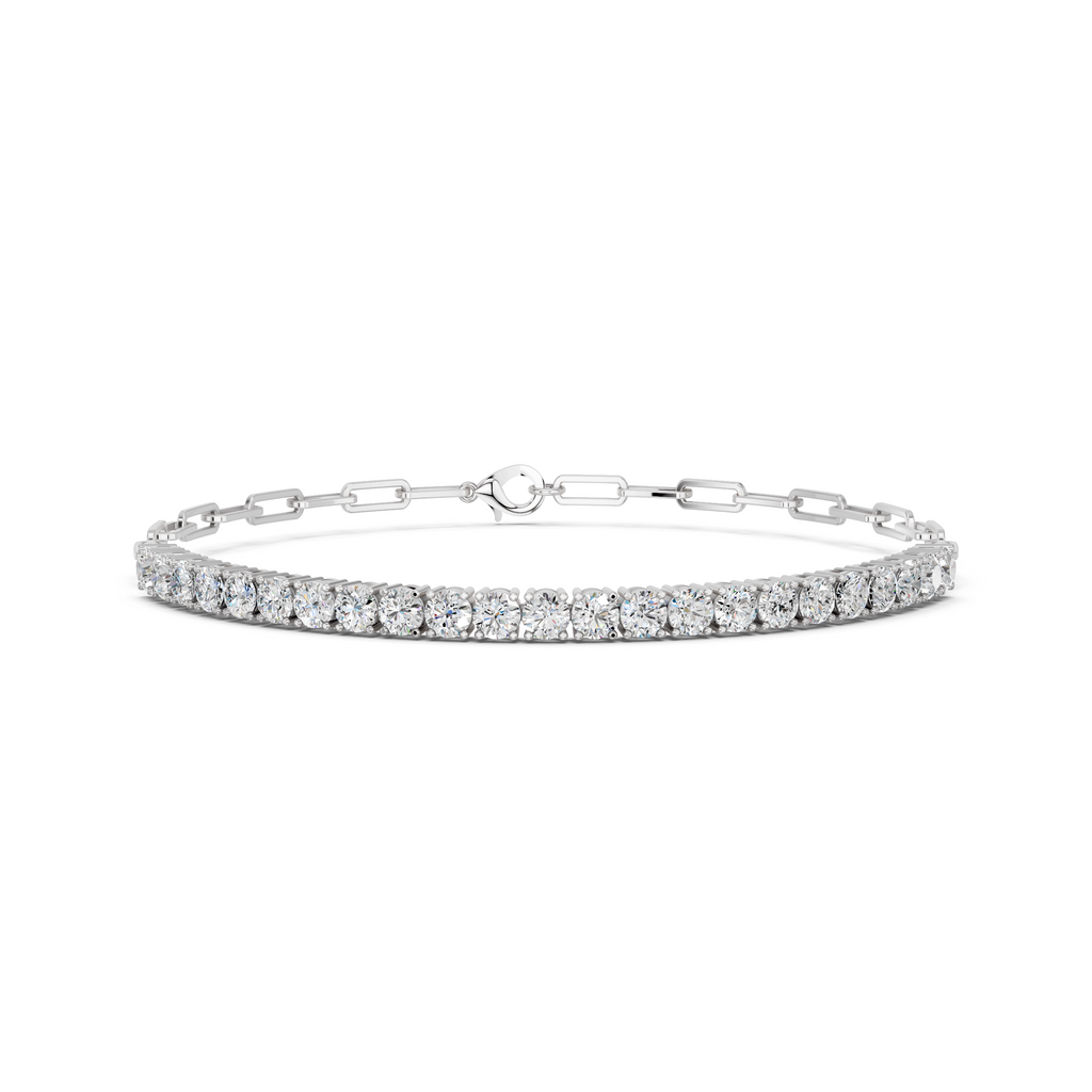 Round Lab Diamond Half Tennis Bracelet With Paper Clip Chain in 14K White Gold – front view
