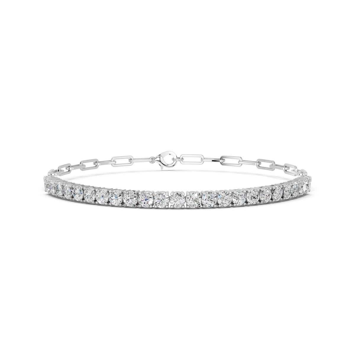 Round Lab Diamond Half Tennis Bracelet With Paper Clip Chain in 14K White Gold – front view