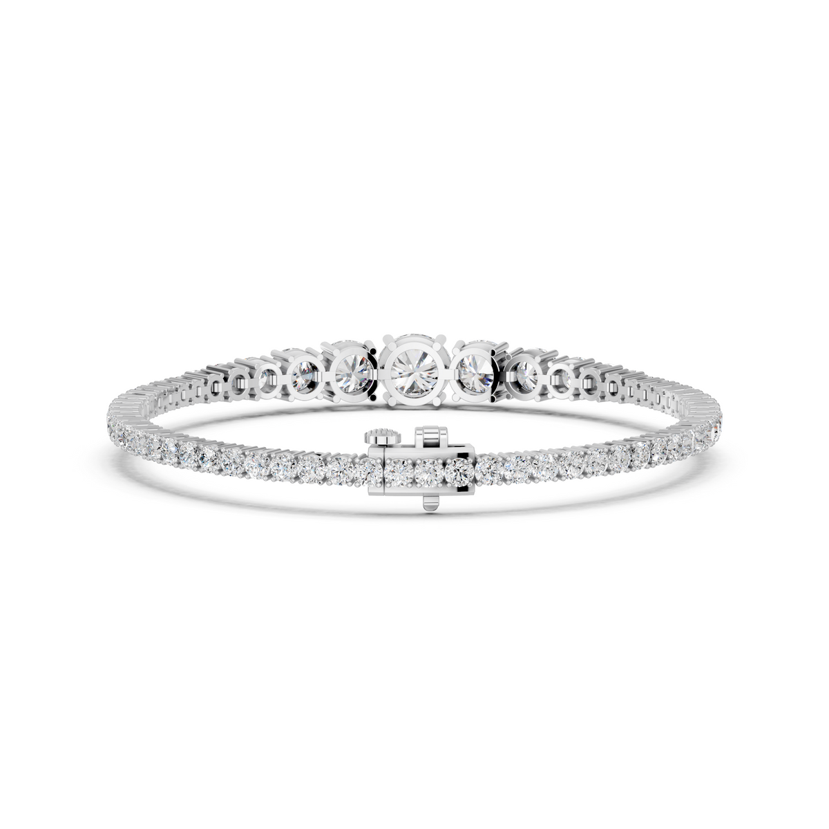 Round Lab Diamond Graduating Bracelet in 14K White Gold – back view