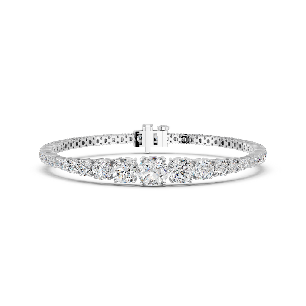 Round Lab Diamond Graduating Bracelet in 14K White Gold – front view