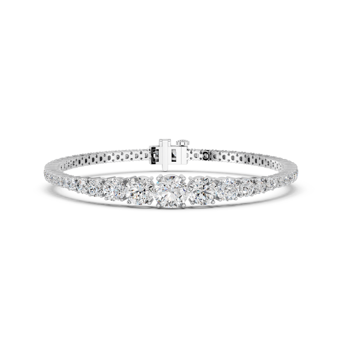 Round Lab Diamond Graduating Bracelet in 14K White Gold – front view
