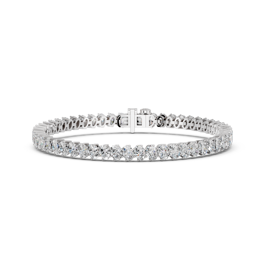 Angled Oval Lab Diamond Tennis Bracelet in 14K White Gold – front view