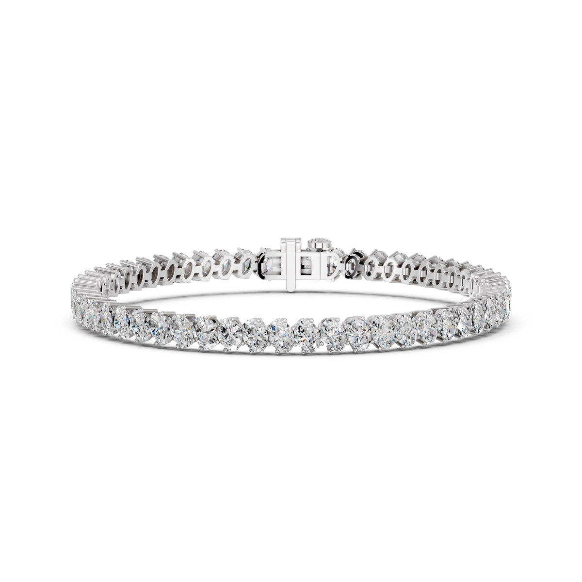 Angled Oval Lab Diamond Tennis Bracelet in 14K White Gold – front view