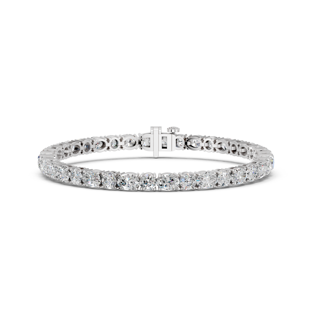 Alternating Oval And Round Lab Diamond Tennis Bracelet 14K White  Gold in 14K White Gold – front view
