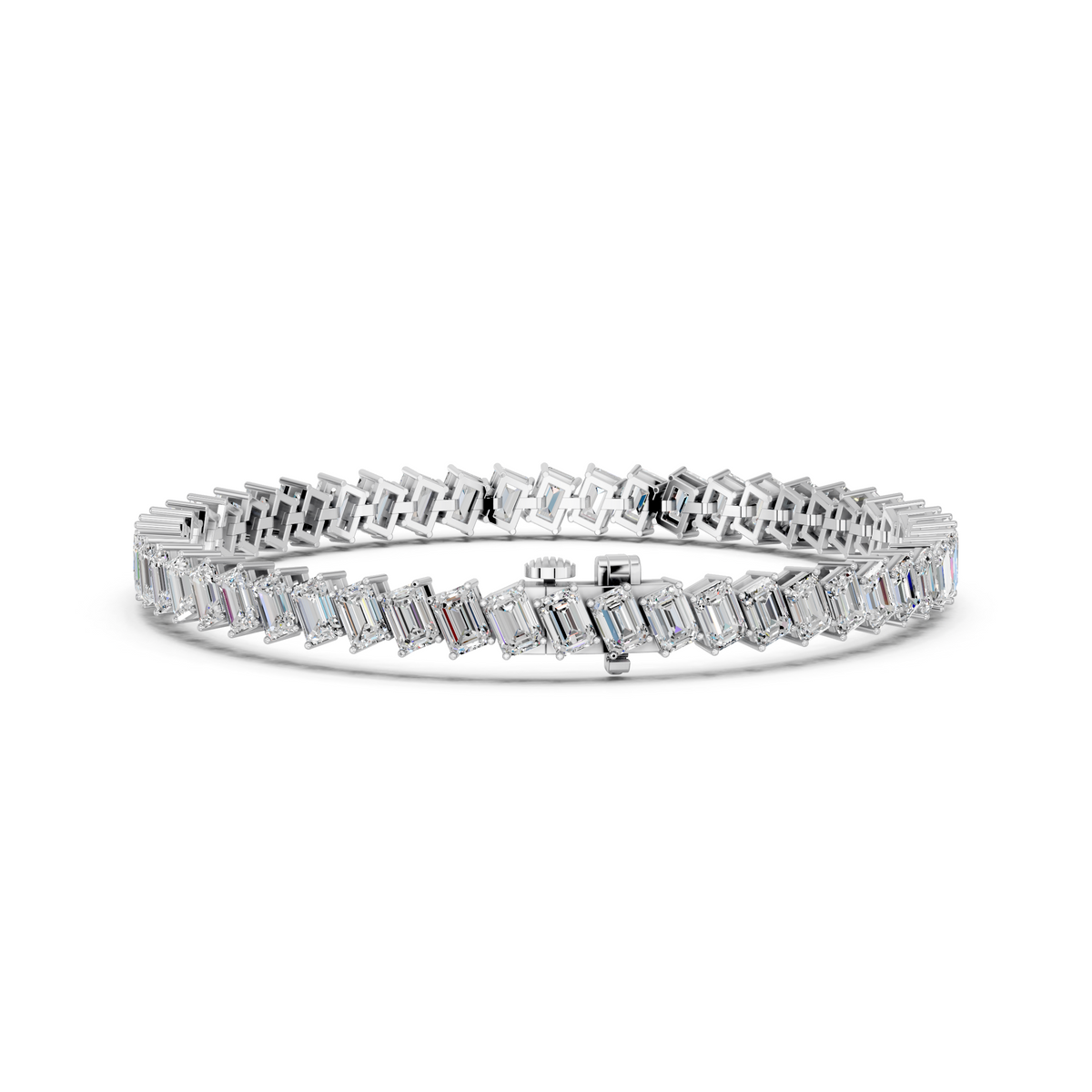 Angled Emerald Cut Lab Diamond Tennis Bracelet in 14K White Gold – back view