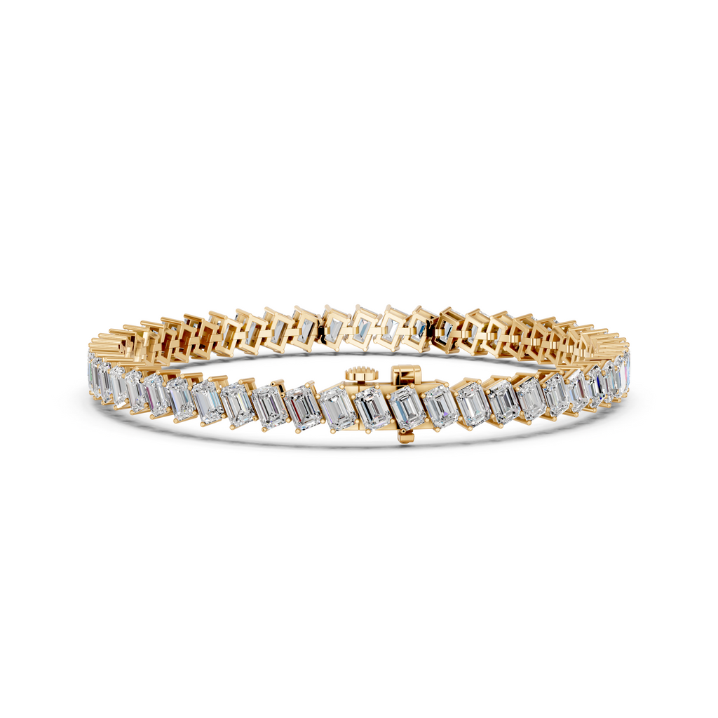 Angled Emerald Cut Lab Diamond Tennis Bracelet in 14K Yellow Gold – back view
