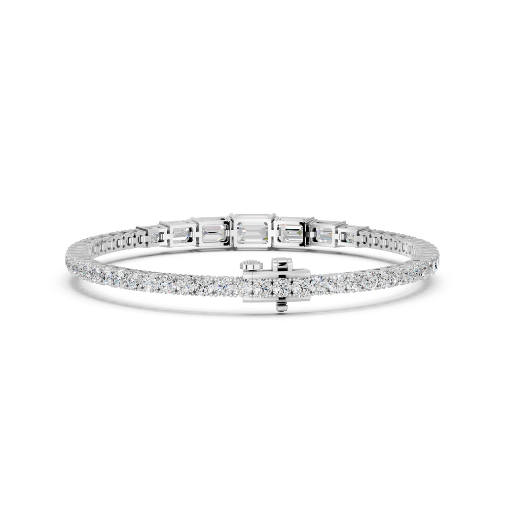 Emerald Cut Lab Diamond Graduating Bracelet in 14K White Gold – back view