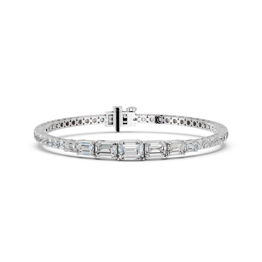 Emerald Cut Lab Diamond Graduating Bracelet in 14K White Gold – front view