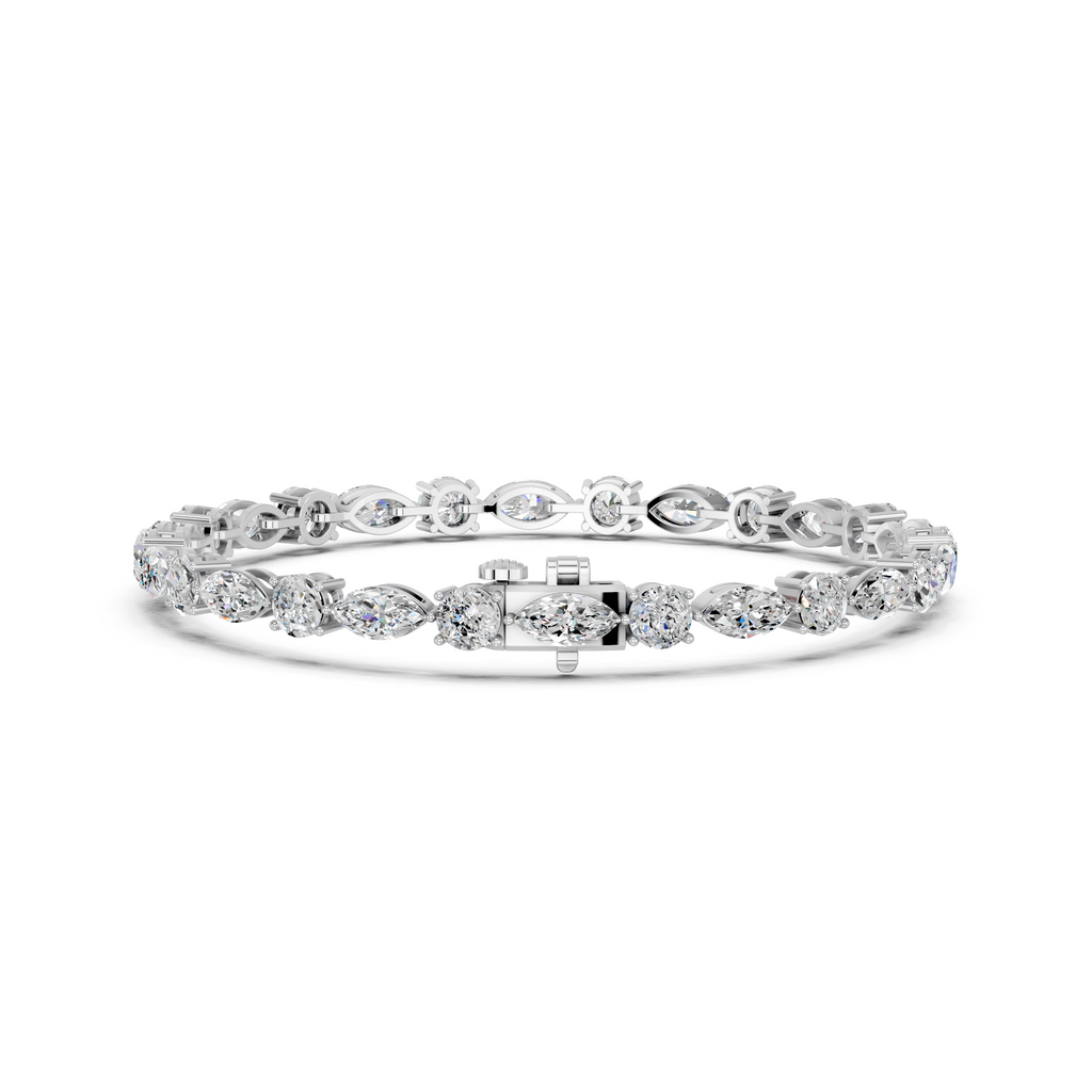Alternating Marquise And Round Lab Diamond Tennis Bracelet in 14K White Gold – back view