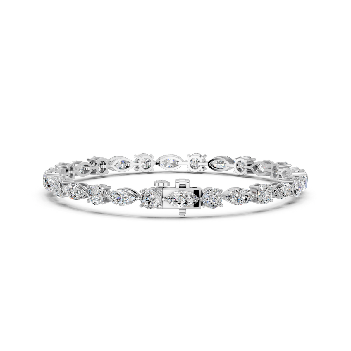 Alternating Marquise And Round Lab Diamond Tennis Bracelet in 14K White Gold – back view