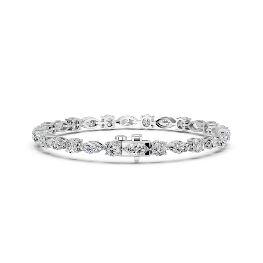Alternating Marquise And Round Lab Diamond Tennis Bracelet in 14K White Gold – back view