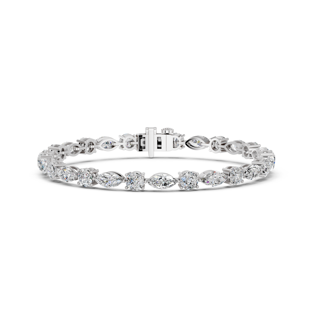 Alternating Marquise And Round Lab Diamond Tennis Bracelet in 14K White Gold – front view