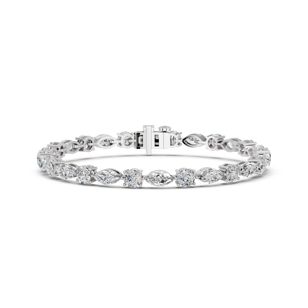 Alternating Marquise And Round Lab Diamond Tennis Bracelet in 14K White Gold – front view