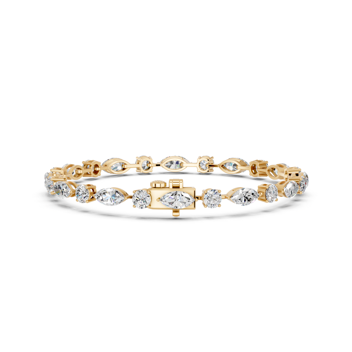 Alternating Marquise And Round Lab Diamond Tennis Bracelet in 14K Yellow Gold – back view