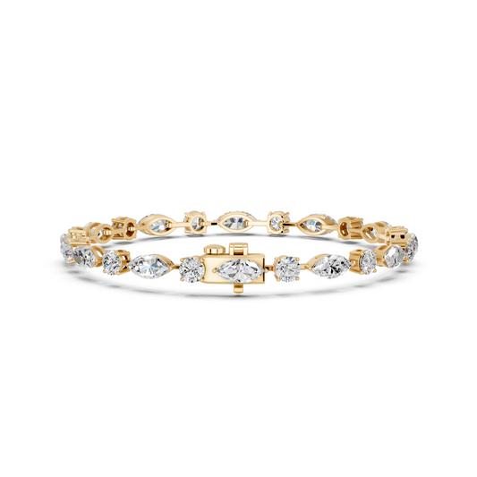 Alternating Marquise And Round Lab Diamond Tennis Bracelet in 14K Yellow Gold – back view