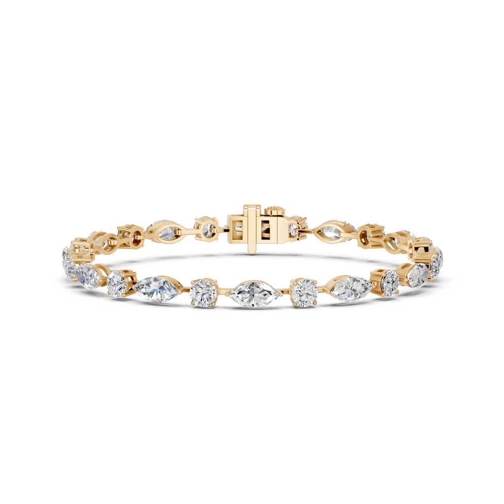 Alternating Marquise And Round Lab Diamond Tennis Bracelet in 14K Yellow Gold – front view