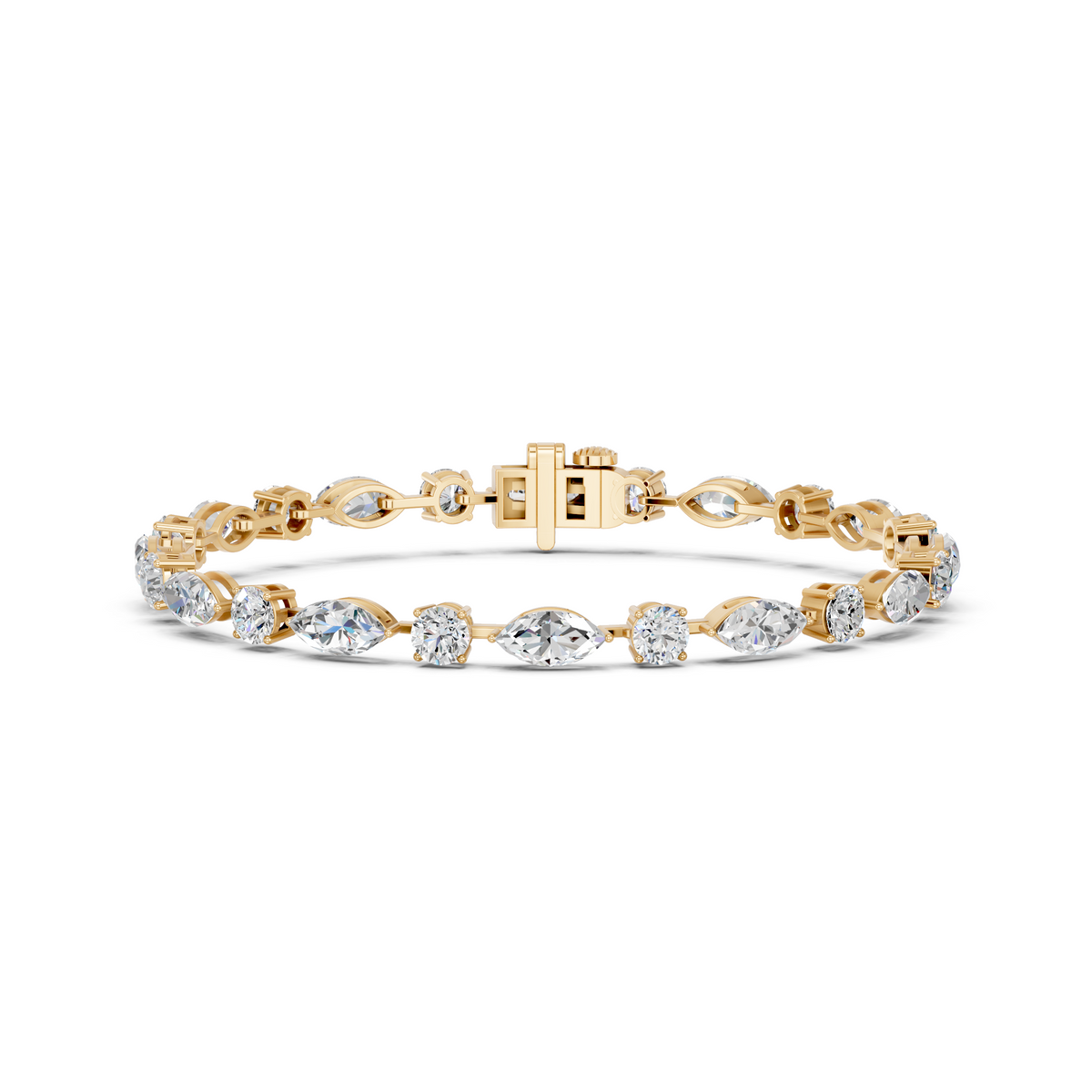 Alternating Marquise And Round Lab Diamond Tennis Bracelet in 14K Yellow Gold – front view