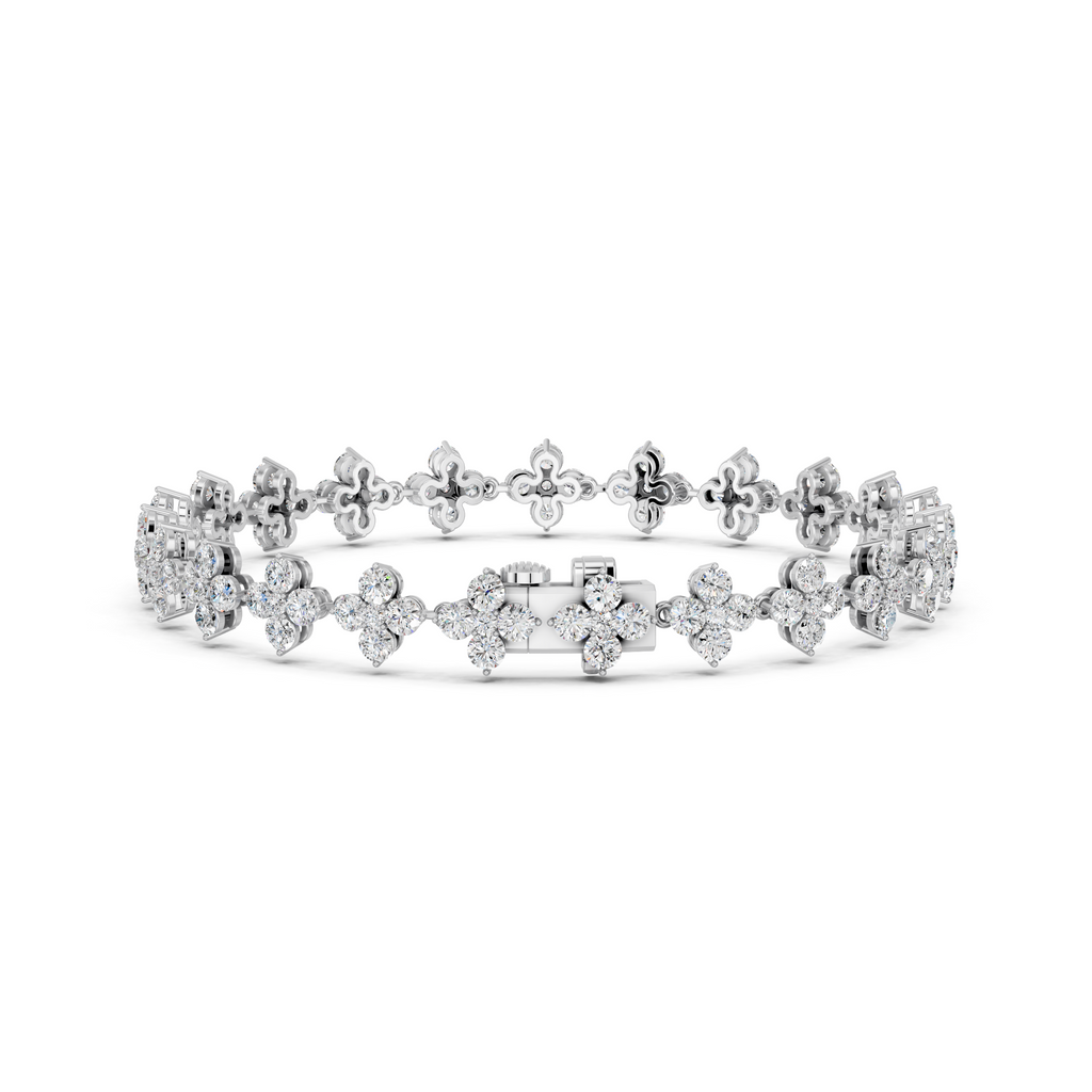 Round Lab Diamond Flower Tennis Bracelet in 14K White Gold – back view