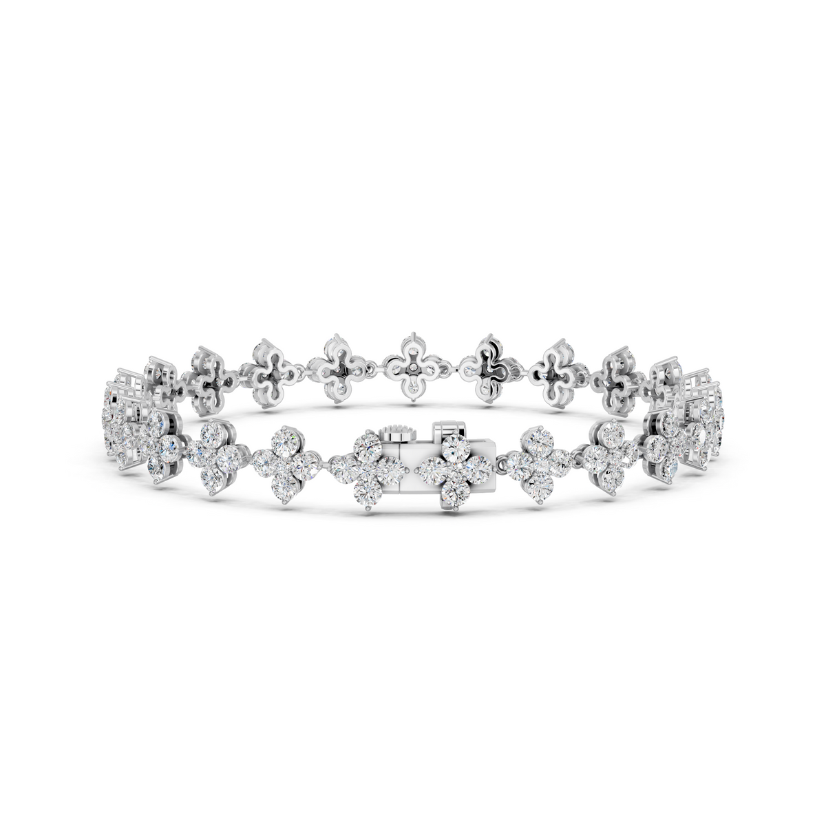Round Lab Diamond Flower Tennis Bracelet in 14K White Gold – back view
