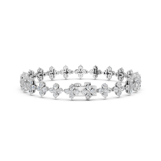 Round Lab Diamond Flower Tennis Bracelet in 14K White Gold – back view