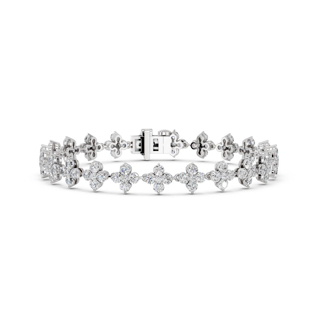 Round Lab Diamond Flower Tennis Bracelet in 14K White Gold – front view