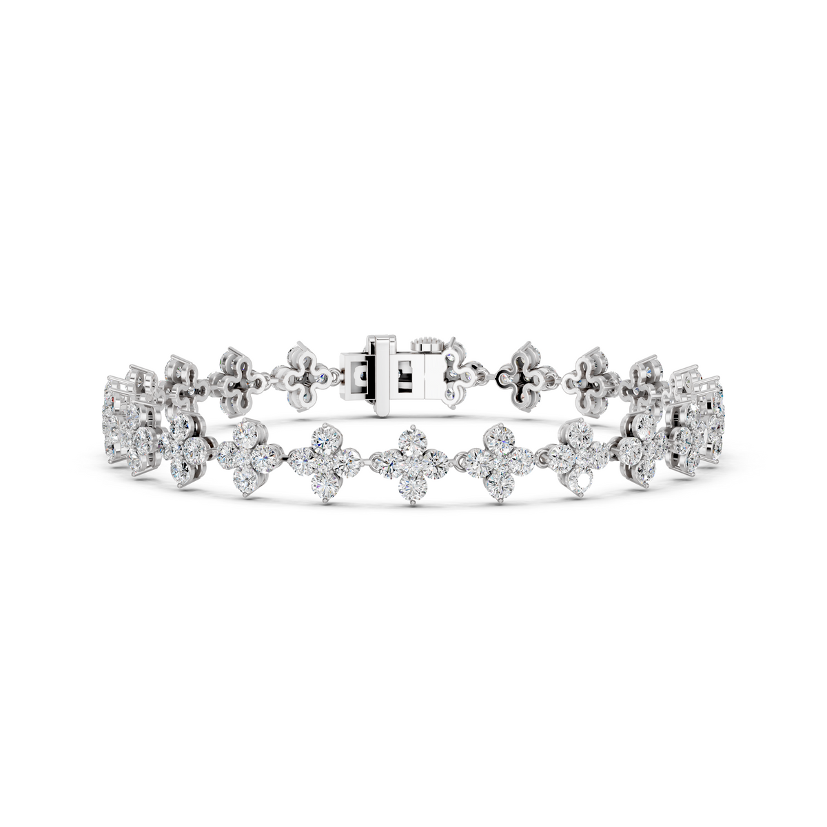 Round Lab Diamond Flower Tennis Bracelet in 14K White Gold – front view