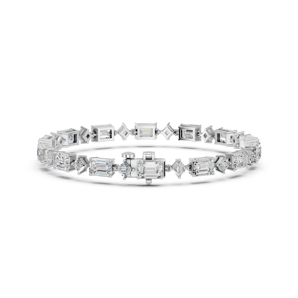 Alternating Emerald Cut And Princess Cut Lab Diamond Tennis Bracelet in 14K White Gold – back view
