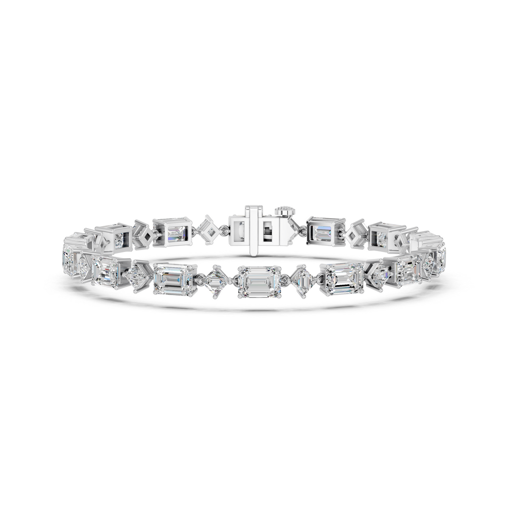Alternating Emerald Cut And Princess Cut Lab Diamond Tennis Bracelet in 14K White Gold – front view