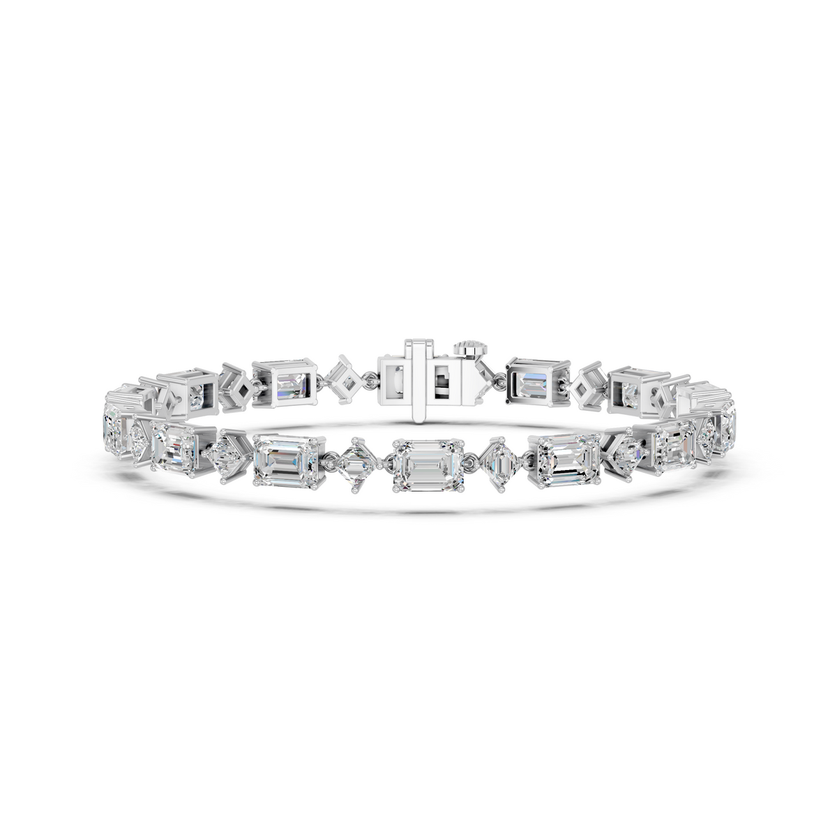 Alternating Emerald Cut And Princess Cut Lab Diamond Tennis Bracelet in 14K White Gold – front view
