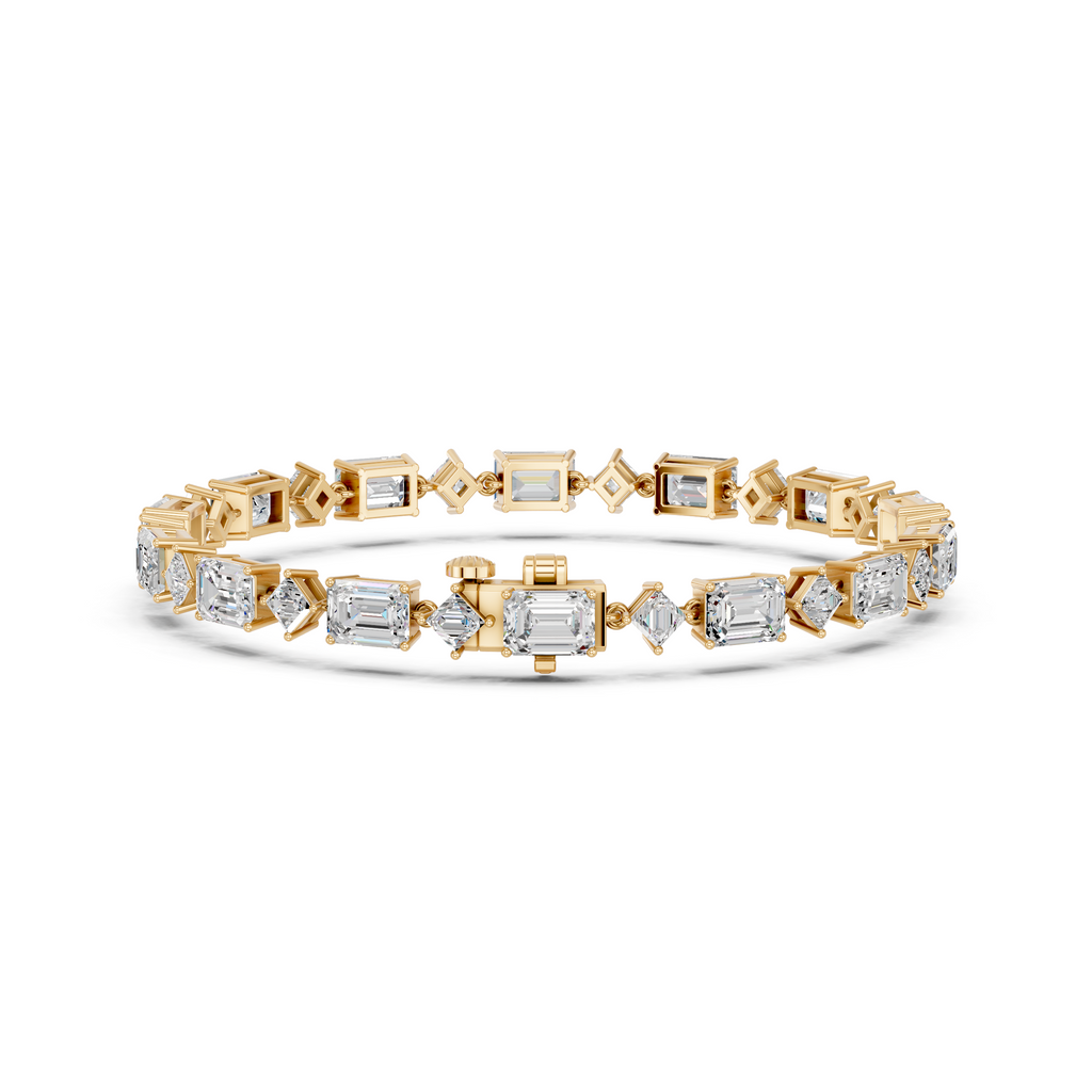 Alternating Emerald Cut And Princess Cut Lab Diamond Tennis Bracelet in 14K Yellow Gold – back view