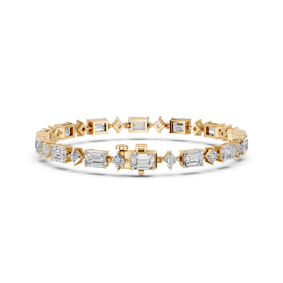 Alternating Emerald Cut And Princess Cut Lab Diamond Tennis Bracelet in 14K Yellow Gold – back view