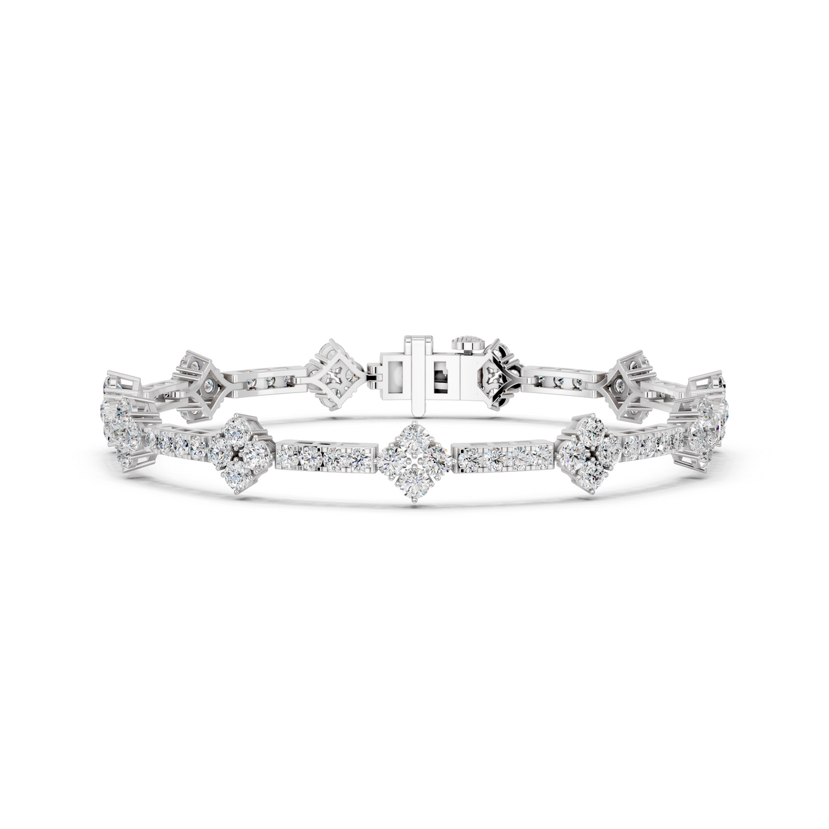 Round Lab Diamond Stationed Line Bracelet in 14K White Gold – front view