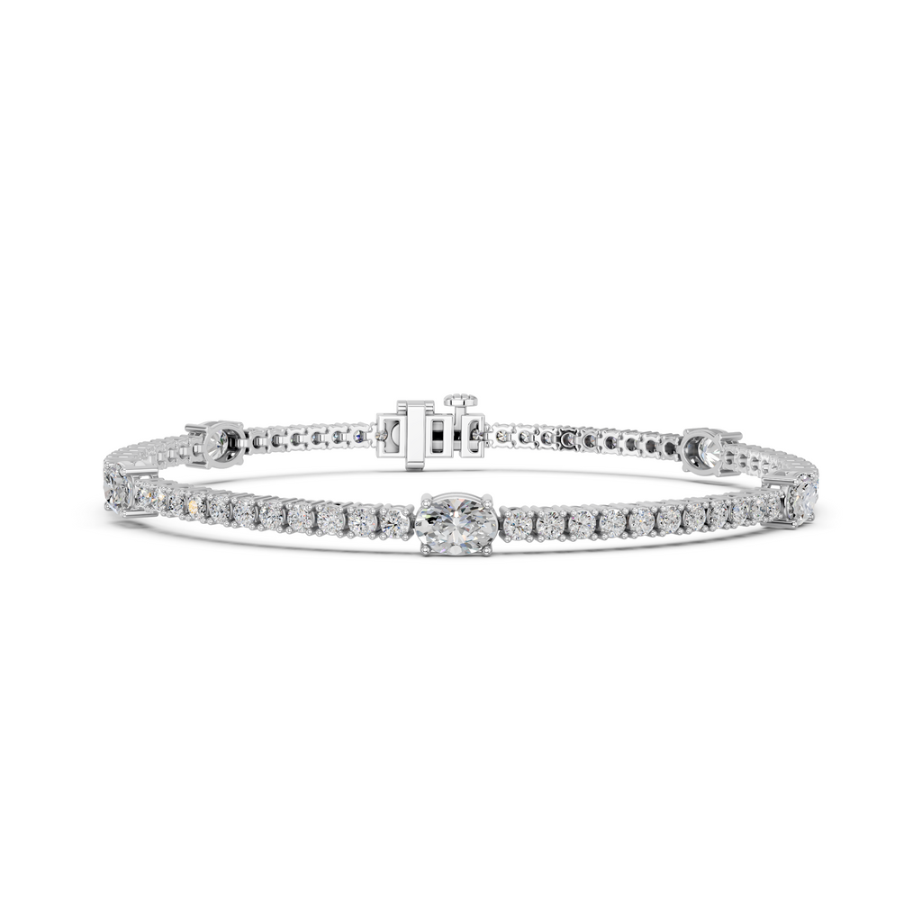 Oval Lab Diamond Stationed Tennis Bracelet in 14K White Gold – front view