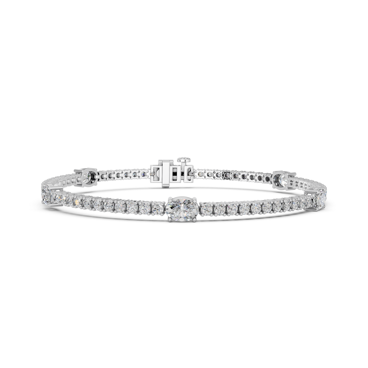 Oval Lab Diamond Stationed Tennis Bracelet in 14K White Gold – front view