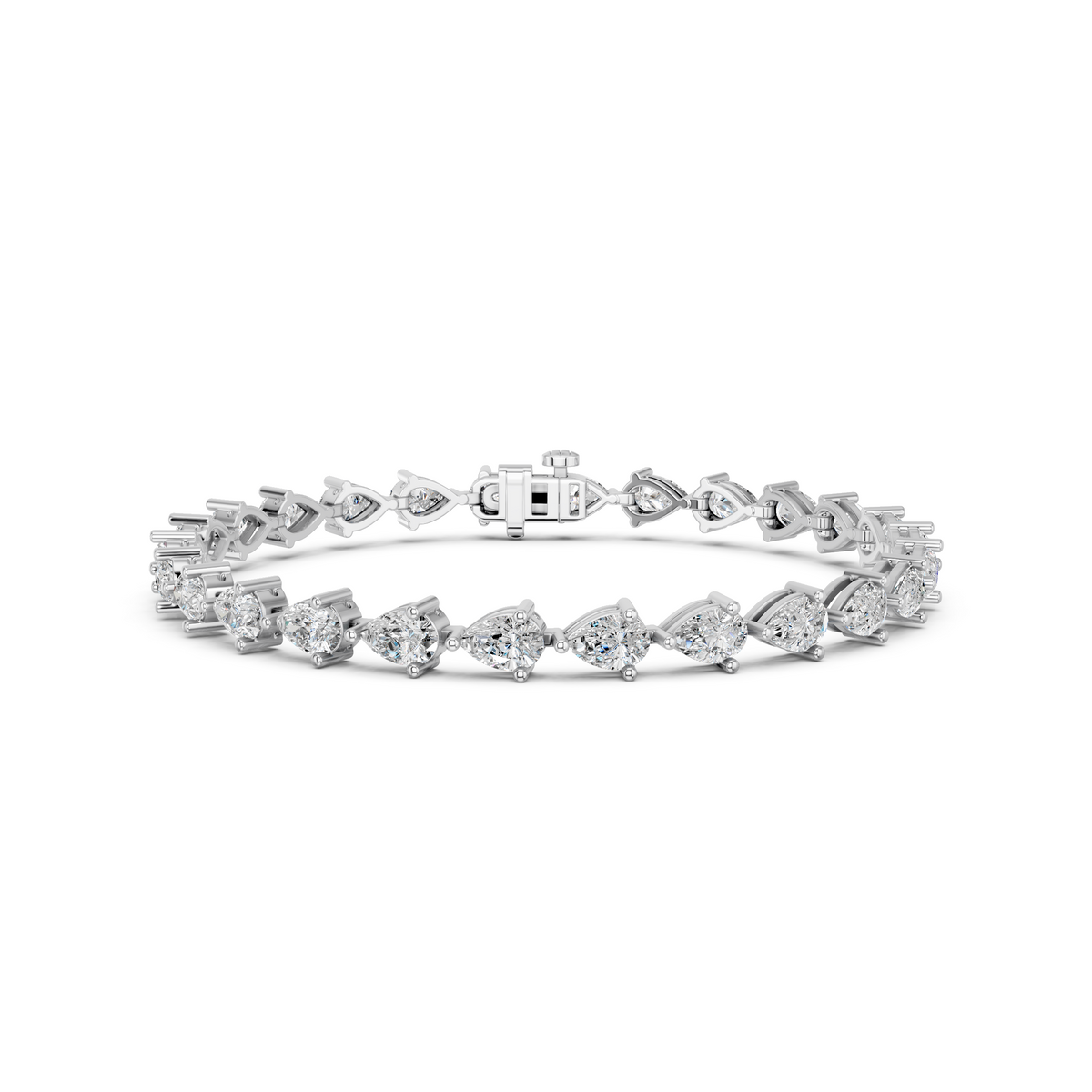 Pear Lab Diamond E-W Tennis Bracelet in 14K White Gold – front view