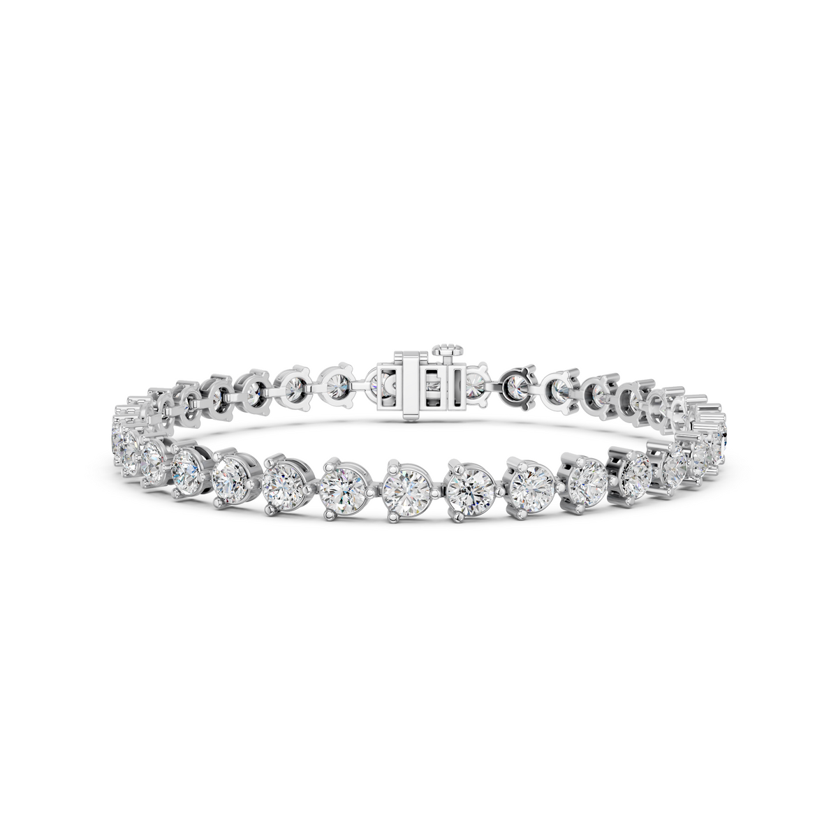 Round Lab Diamond 3 Prong Tennis Bracelet in 14K White Gold – front view