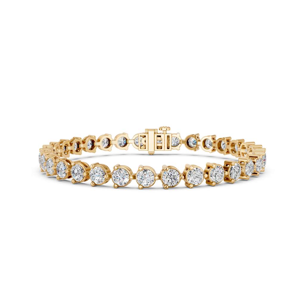 Round Lab Diamond 3 Prong Tennis Bracelet in 14K Yellow Gold – front view