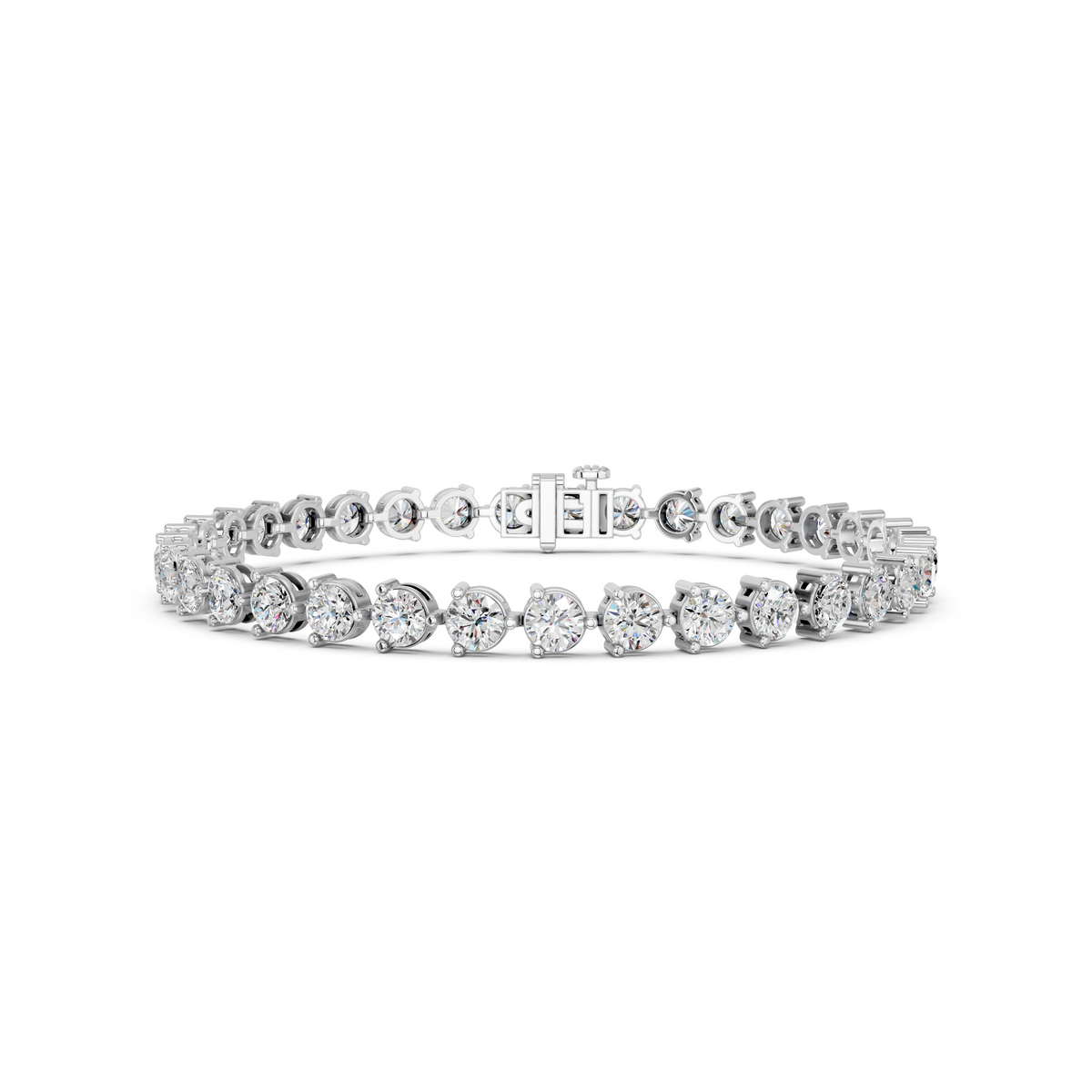 Round Lab Diamond 3 Prong Tennis Bracelet in 14K White Gold – front view
