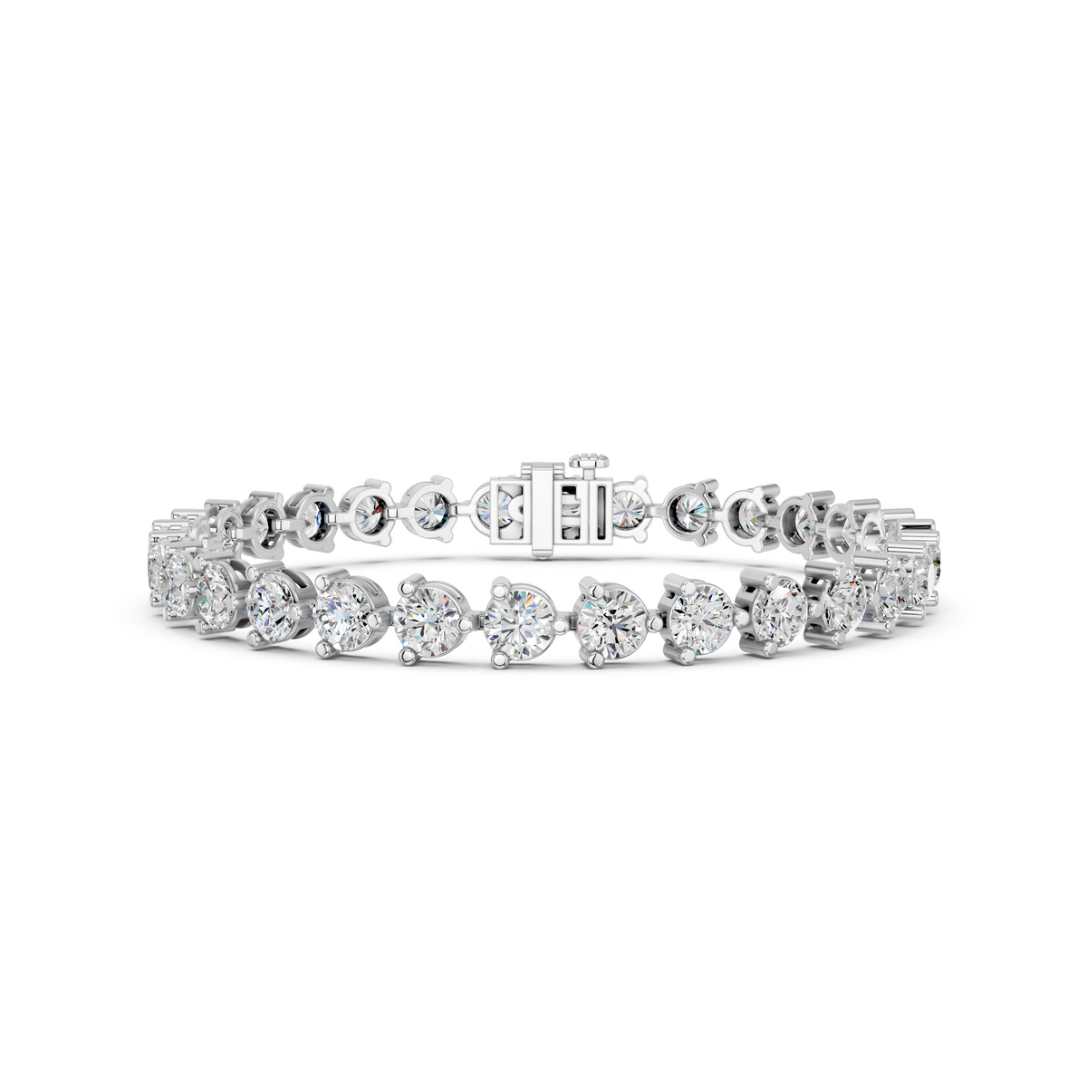 Round Lab Diamond 3 Prong Tennis Bracelet in 14K White Gold – front view