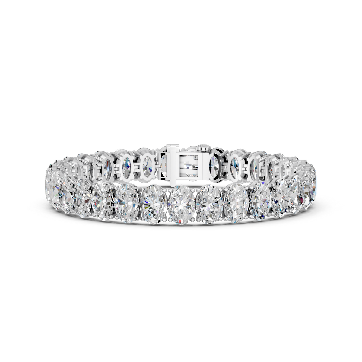 Oval Lab Diamond N-S Heavytennis Bracelet in 14K White Gold – front view