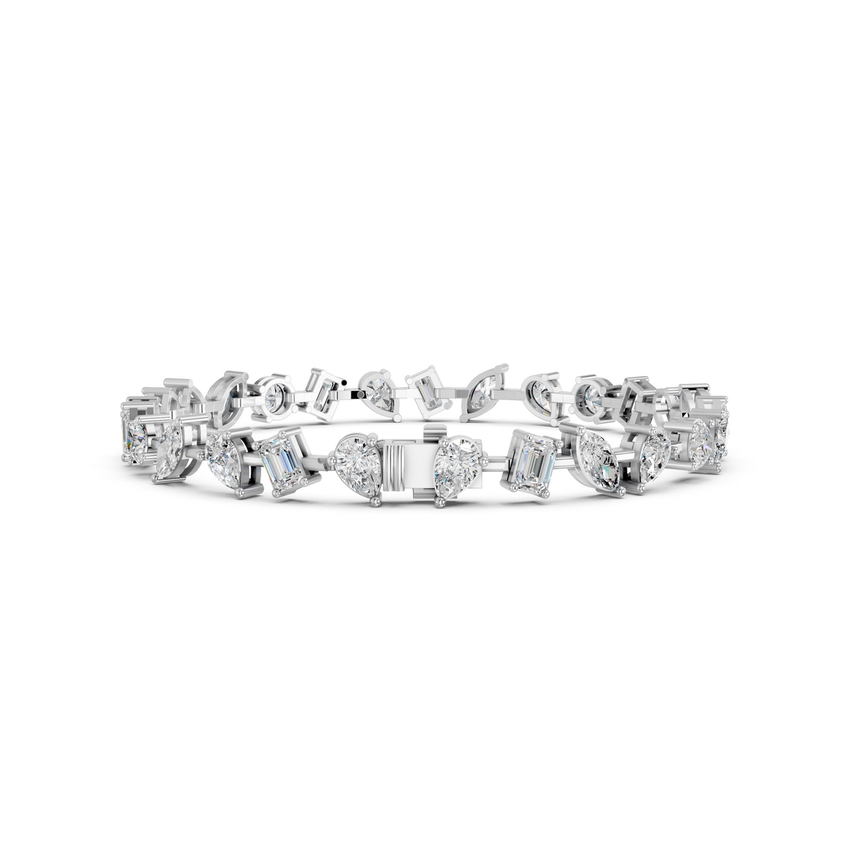 Multi Shape Lab Diamond Zig-Zag Bracelet in 14K White Gold – back view