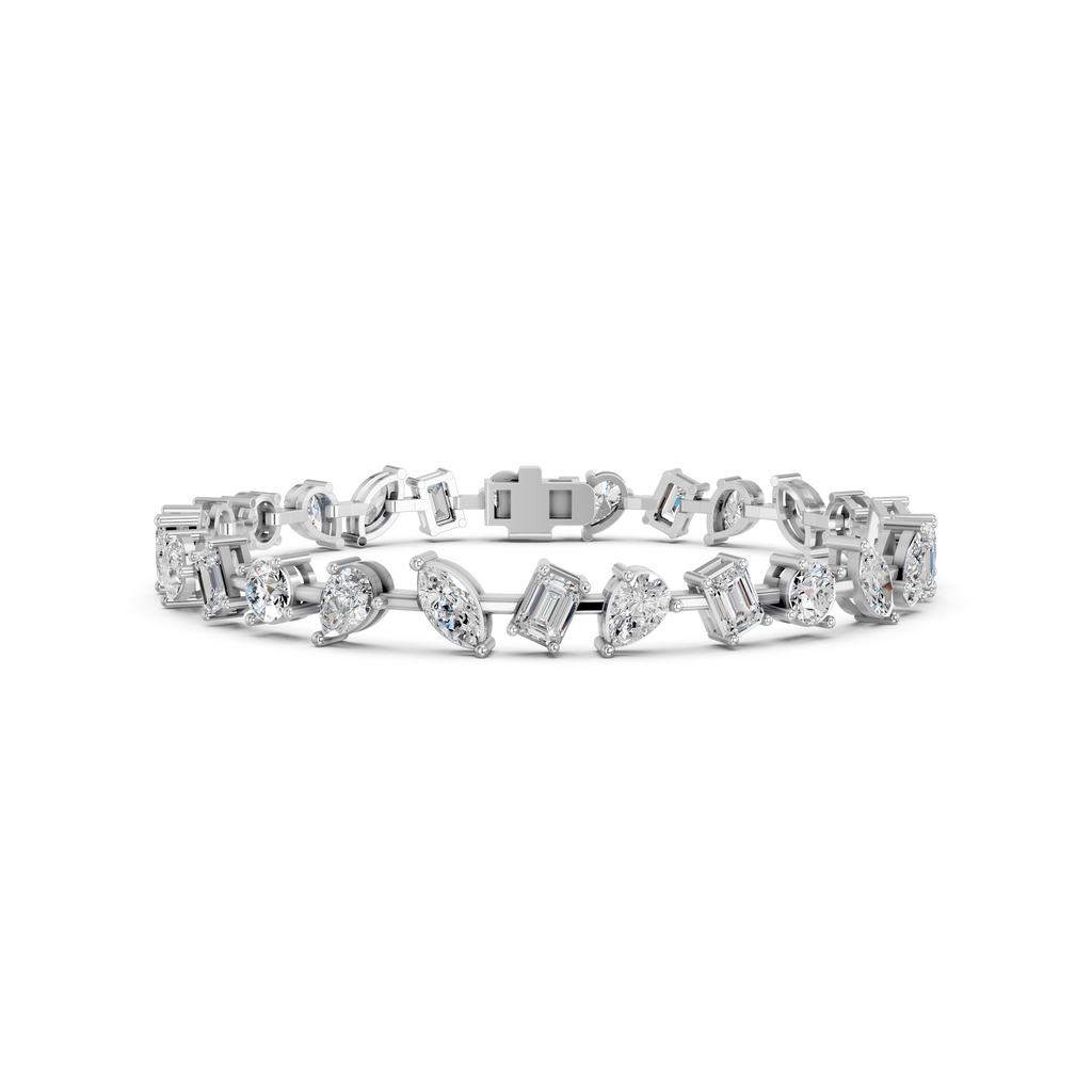 Multi Shape Lab Diamond Zig-Zag Bracelet in 14K White Gold – front view