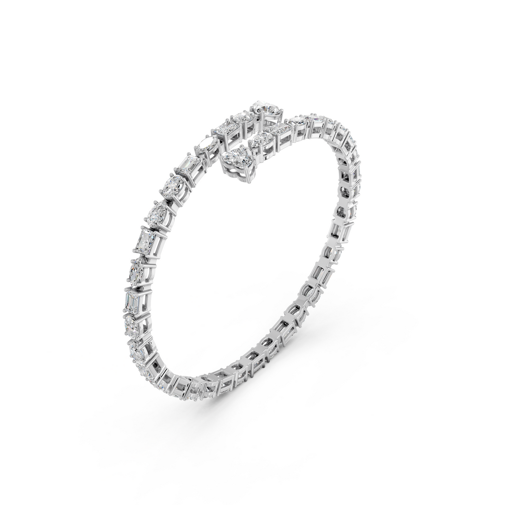 Multi Shapes Lab Diamond Flexible Bracelet in 14K White Gold – angled view